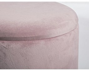 Taburet cu spatiu pentru depozitare roz pudra/auriu din catifea si metal, ∅ 34,5 cm, Polina Bizzotto
