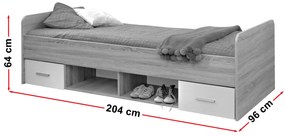 Pat de o persoană 90 cm Daron 23 DSW DI-04 (stejar sonoma + alb) (cu sertare). 1024527