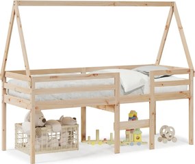 vidaXL Pat înalt cu acoperiș, 75x190 cm, lemn masiv de pin