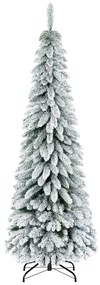HOMCOM Brad Artificial de Craciun Inalt 180cm, Decor Tip Creion cu 523 de Crengute Pline de Zapada, Forma Coborata, Baza din Otel