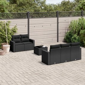 vidaXL Set mobilier de grădină cu perne, 6 piese, negru, poliratan