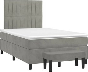vidaXL Pat box spring cu saltea, gri deschis, 120x190 cm, catifea