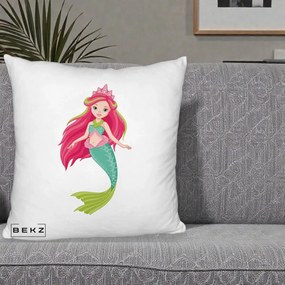Perna Decorativa Sirena Roz cu Coroana, 40x40 cm, Alb Pufos, Husa Detasabila, Perna Inclusa, BEKZ®
