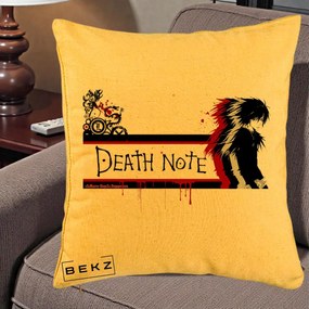 Perna Personalizata Death Note L Lawliet Rosu-Negru, 40x40 cm, Galben, Husa Detasabila, Perna Inclusa, BEKZ®