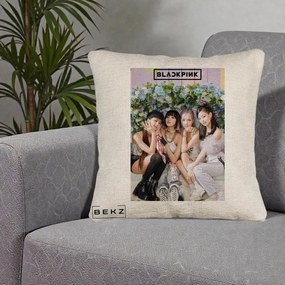 Perna Personalizata K-pop BLACKPINK Foto Grup, 40x40 cm, Bej Canapea, Husa Detasabila, Perna Inclusa, BEKZ®