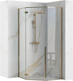 Cabina de dus pentagonala Rea Diamond cu usa batanta 90x90 auriu