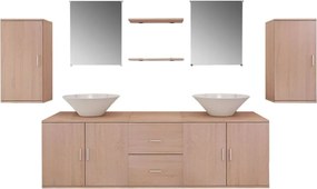 vidaXL Set mobilier baie format din 9 piese cu chiuvete incluse, Bej
