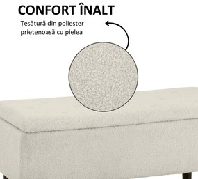 HOMCOM Scaun Modern cu Spațiu de Depozitare și Picioare din Lemn, Scaun Tapițat pentru Living sau Dormitor, 95x38x45 cm, Bej | Aosom Romania