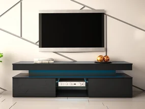 Dulap TV Lesteralo 2D 190 (Negru + lucios negru) (cu iluminat LED albastru). 1106178