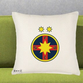 Perna Personalizata FCSB Fotbal Club Steaua Bucuresti, 40x40 cm, Crem Reliefat, Husa Detasabila, Perna Inclusa, BEKZ®