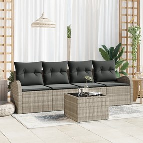 vidaXL Set de canapea de grădină cu perne, gri deschis, ratan poliester