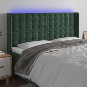 3124539 vidaXL Tăblie de pat cu LED, verde închis, 163x16x118/128 cm, catifea