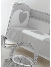 Set Lenjerie de lux din bumbac cu broderie, protectie laterala, pilota, pentru pat bebelusi, Cuore di Mamma Gri, Italia
