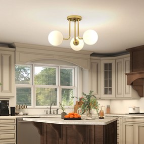 HOMCOM Candelabru de Tavan Vintage cu 3 Puncte de Lumină, cu Socluri G9, 42x42x26.5 cm, Becuri Neincluse, Aur | Aosom Romania