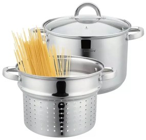 Oala pentru fiert spaghete Klausberg KB 7738, 24 cm, 7 L, 3 piese, Inductie, Argintiu