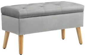 HOMCOM Bancă de depozitare cu material catifelat, picioare din lemn, pentru cameră de zi, dormitor, hol, 80 x 35 x 40 cm, Gri | Aosom Romania
