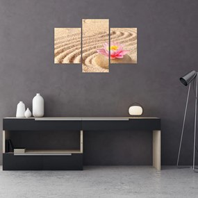Tablou cu piatră și floare pe nisip (90x60 cm)