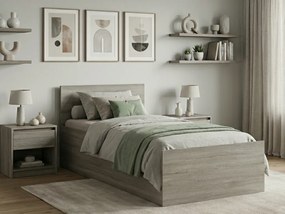 Pat de o persoana stejar trufat, SOFIA 90 x 200 cm Saltele: Cu saltele Coco Maxi 20 cm, Somiera pat: Cu lamele drepte