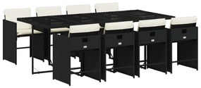 3211098 vidaXL Set mobilier de grădină cu perne, 9 piese, negru, poliratan