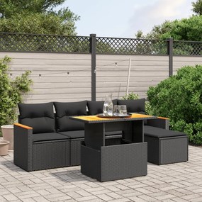 vidaXL Set mobilier de grădină cu perne, 6 piese, negru, poliratan