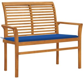 vidaXL Bancă grădină, pernă albastru regal, 112 cm, lemn masiv tec