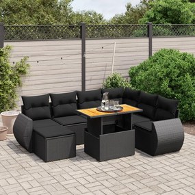 3275827 vidaXL Set mobilier de grădină cu perne, 8 piese, negru, poliratan