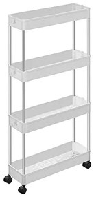 Organizator cu roti, Songmics, 42 x 13.5 x 87 cm, 4 rafturi, KSC08WT, Alb