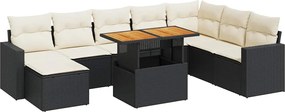vidaXL Set mobilier de grădină cu perne, 9 piese, negru, poliratan