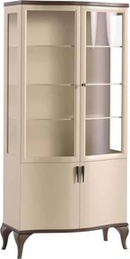 Vitrină lemn masiv nuc cu doua usi Leona Crem-, 97 × 51 × 205 cm
