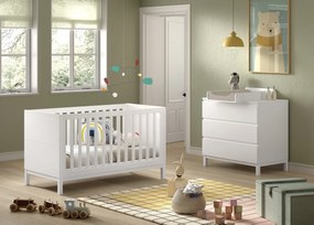 Set Mobilier Cameră Copii EVA: Pătuț Transformabil 70x140 cm, Comodă cu 3 Sertare și Masă de Înfășat, Alb – Vipack