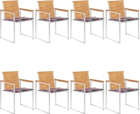 vidaXL Scaune de grădină cu perne, 8 buc., lemn masiv de tec