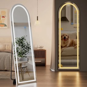 Oglindă LED Arcuită, 3 tipuri de Culoare, Intensitate reglabilă, Control Touch, Sticlă HD, Cadru Aluminiu, cu Suport, 160x50 cm