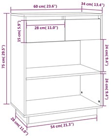 Dulap consola, gri, 60x34x75 cm, lemn masiv de pin 1, Gri