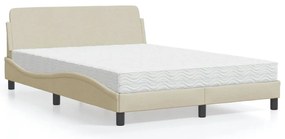 vidaXL Pat cu saltea, crem, 140x200 cm, material textil