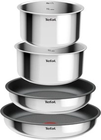 Set de tigaii si cratite Tefal L881S504, 5 piese, Otel inoxidabil, Acoperire antiaderenta din titan, Rezistente la cuptor pana la 250°C, Maner detasabil, Inductie, Argintiu