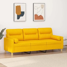 3152996 vidaXL Canapea 3 locuri cu perne&pernuțe galben deschis 180 cm textil