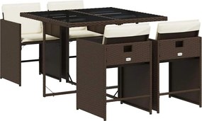 vidaXL Set mobilier de grădină, 5 piese, cu perne, maro, poliratan