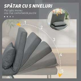 HOMCOM Fotoliu Pat 3 în 1 cu Spătar Reclinabil pe 5 Nivele, din Țesătură Efect de In, 73x78x81 cm, Gri Închis | Aosom Romania