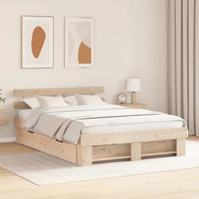 vidaXL Cadru de pat cu sertar cu headboard cu depozitare Maro 140 x 200 cm Lemn de brad solid