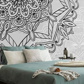 Tapet Mandala în design alb-negru