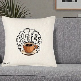 Perna Personalizata COFFEE cu Cana, 40x40 cm, Crem Reliefat, Husa Detasabila, Perna Inclusa, BEKZ®