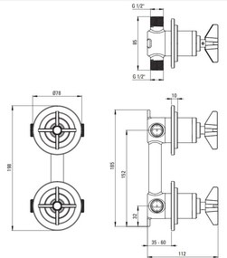 TEMISTO Baterie de dus montaj incastrat cu 2 functii finisaj bronz / antichizat BQT_M44P