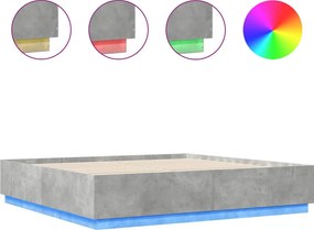 vidaXL Cadru de pat cu lumini LED gri beton 200x200 cm lemn prelucrat