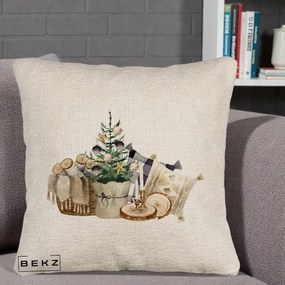 Perna Decorativa Colt Cozy de Craciun Boho, 40x40 cm, Bej Canapea, Husa Detasabila, Perna Inclusa, BEKZ®