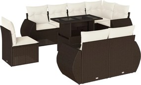 vidaXL Set canapele de grădină cu perne, 9 piese, maro, poliratan