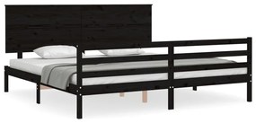 3195245 vidaXL Cadru pat cu tăblie 200x200 cm, negru, lemn masiv