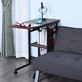 HOMCOM Masă auxiliară cu role, reglabilă pe înălțime, compactă, 2 rafturi, cadru metalic, 80x40x72-82 cm, Maro/Negru | Aosom Romania