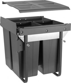 Cos gunoi incorporabil GTV Practi Eco, cu extragere automata, colectare selectiva, pentru corp de 600 mm, gri antracit, 2 x 17 l + 1 x 34 l Gri