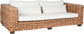 Set lounge exterior din rattan natural împletit, 4 piese cu canapea, 2 fotolii, măsuță și perne incluse, "Bahia"