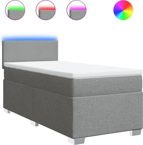 vidaXL Pat box spring cu saltea, gri deschis, 100x200 cm, textil